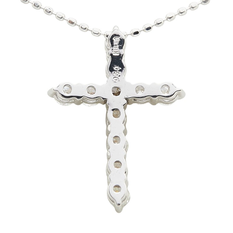 K18WG ホワイトゴールド ダイヤ0.50ct クロス 十字架 モチーフ ペンダントネックレス レディース 【中古】