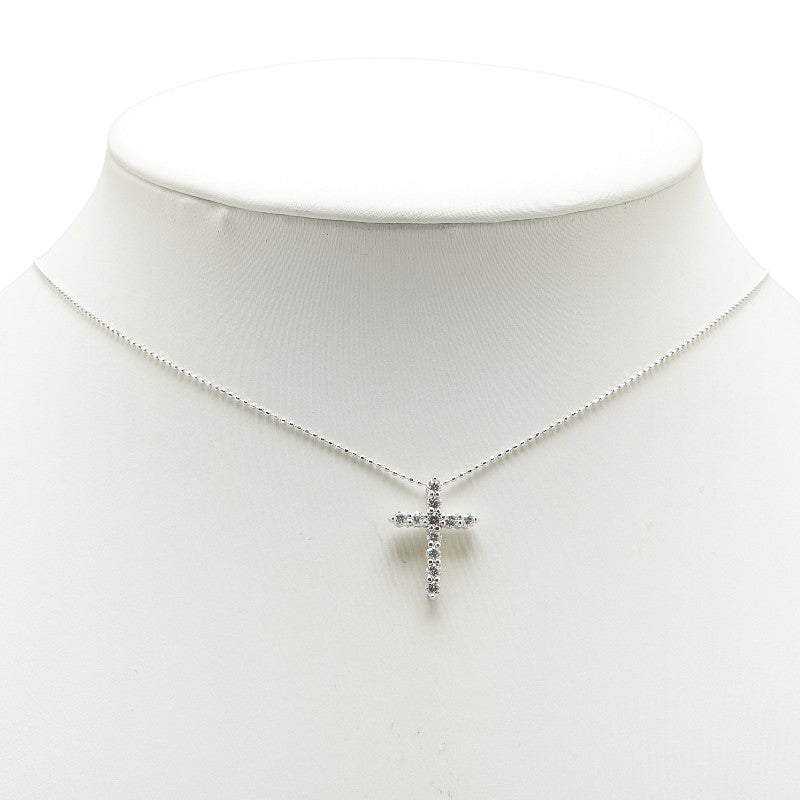 K18WG ホワイトゴールド ダイヤ0.50ct クロス 十字架 モチーフ ペンダントネックレス レディース 【中古】
