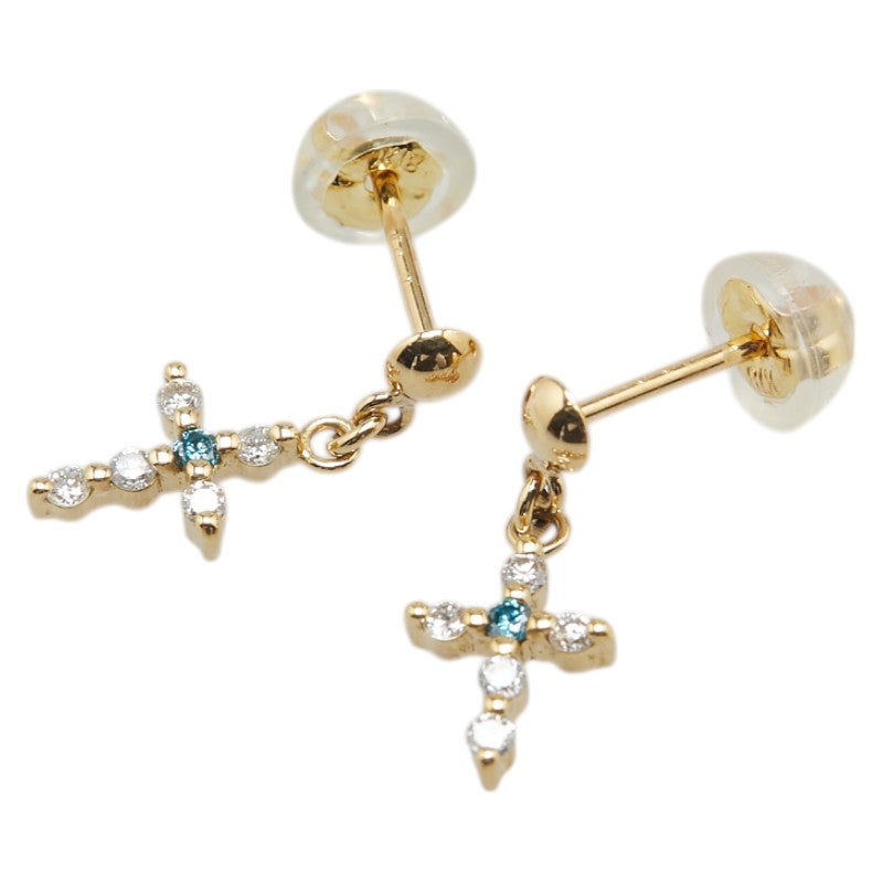 K18YG イエローゴールド ダイヤ0.14ct クロス 十字架 モチーフ ピアス レディース 【中古】