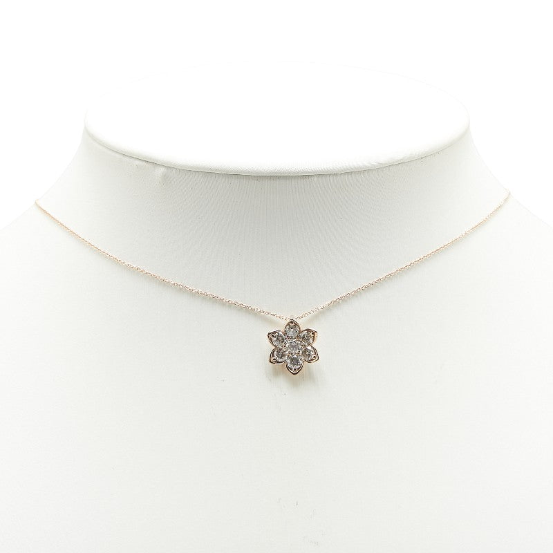 K18PG ピンクゴールド ダイヤ1.00ct フラワー 花 モチーフ ペンダントネックレス レディース 【中古】