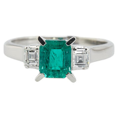 Pt900 プラチナ エメラルド0.805ct ダイヤ0.30ct リング 指輪 レディース 13号 【中古】