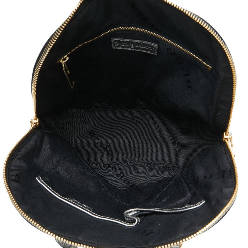 バーバリー ロゴプレート ハンドバッグ ショルダーバッグ 2WAY シルバー レザー レディース BURBERRY 【中古】