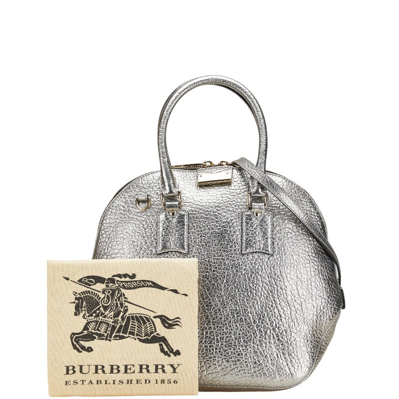 バーバリー ロゴプレート ハンドバッグ ショルダーバッグ 2WAY シルバー レザー レディース BURBERRY 【中古】