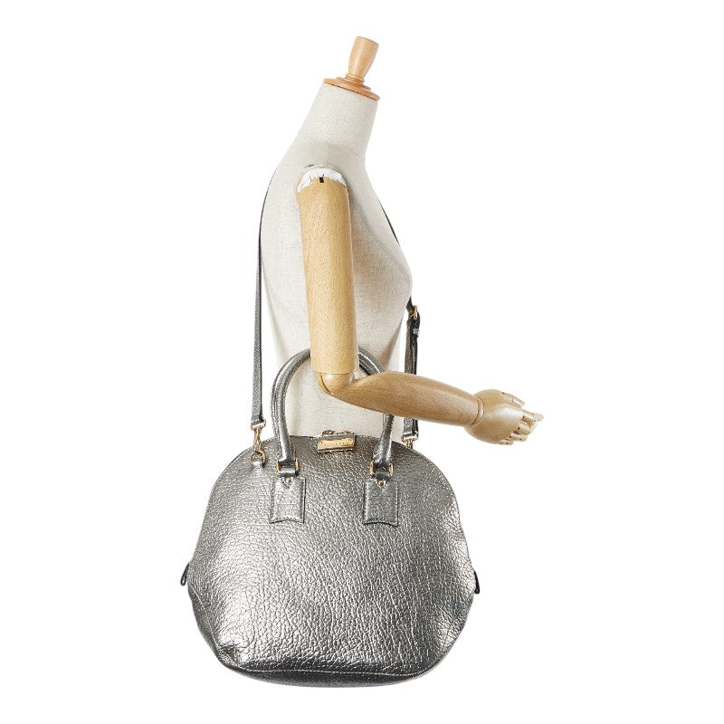 バーバリー ロゴプレート ハンドバッグ ショルダーバッグ 2WAY シルバー レザー レディース BURBERRY 【中古】