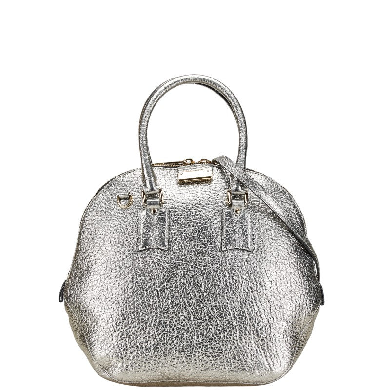 バーバリー ロゴプレート ハンドバッグ ショルダーバッグ 2WAY シルバー レザー レディース BURBERRY 【中古】