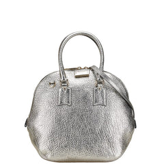 バーバリー ロゴプレート ハンドバッグ ショルダーバッグ 2WAY シルバー レザー レディース BURBERRY 【中古】