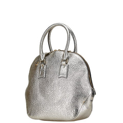 バーバリー ロゴプレート ハンドバッグ ショルダーバッグ 2WAY シルバー レザー レディース BURBERRY 【中古】