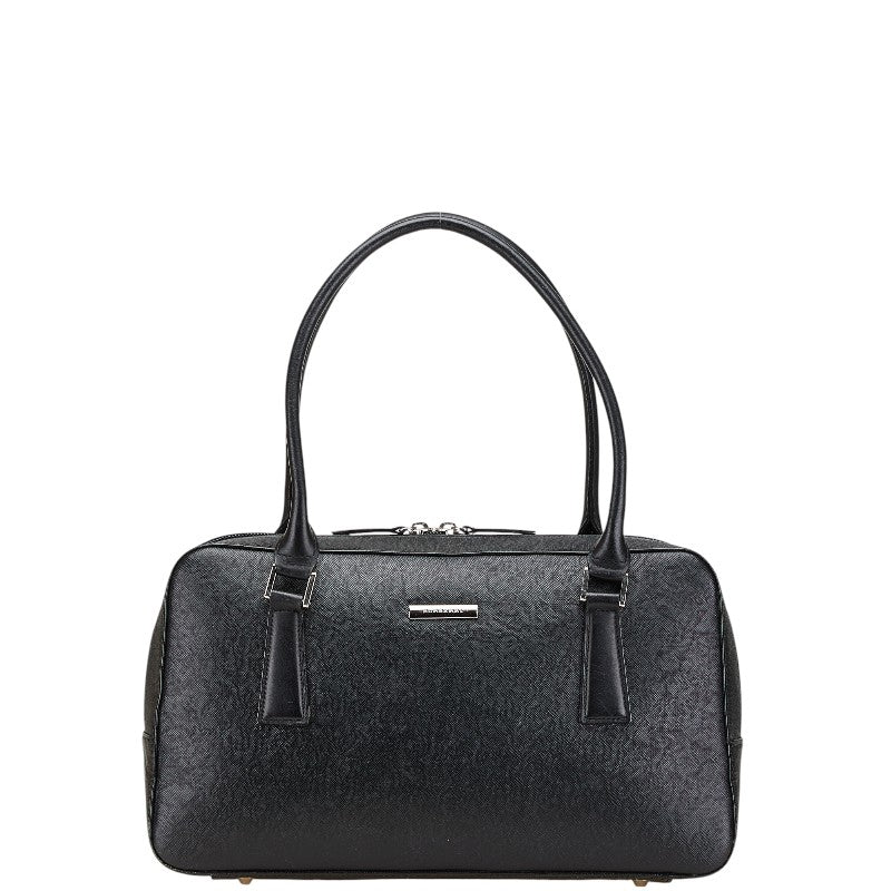 バーバリー ノバチェック ロゴプレート ハンドバッグ ワンショルダーバッグ ブラック レザー レディース BURBERRY 【中古】