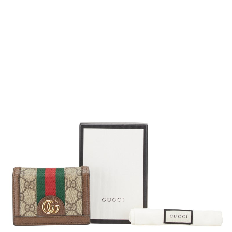 グッチ オフィディア GGスプリーム 二つ折り財布 523155 ブラウン PVC レザー レディース GUCCI 【中古】