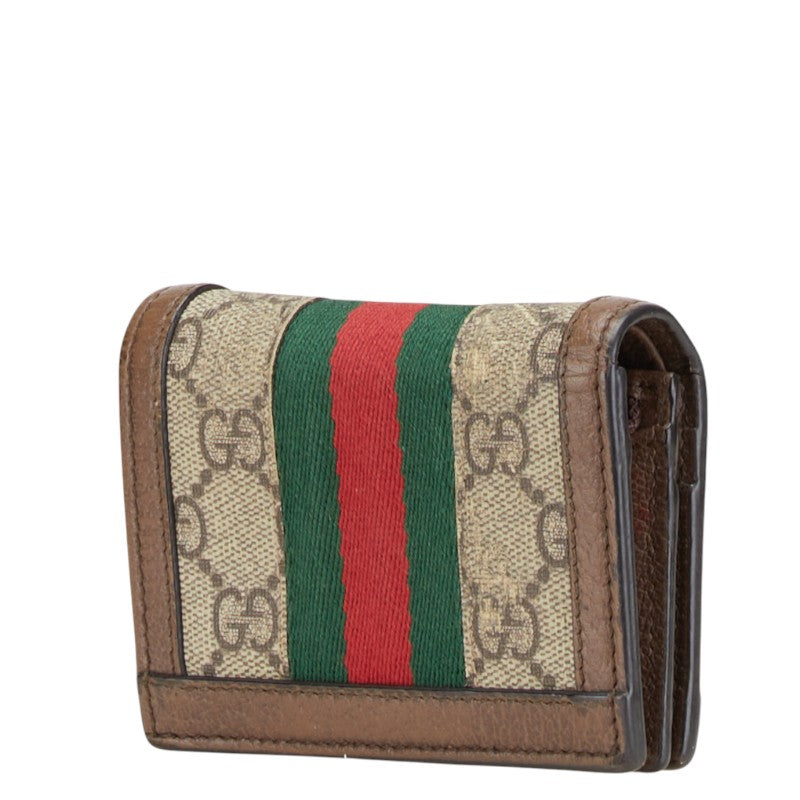 グッチ オフィディア GGスプリーム 二つ折り財布 523155 ブラウン PVC レザー レディース GUCCI 【中古】