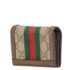 グッチ オフィディア GGスプリーム 二つ折り財布 523155 ブラウン PVC レザー レディース GUCCI 【中古】