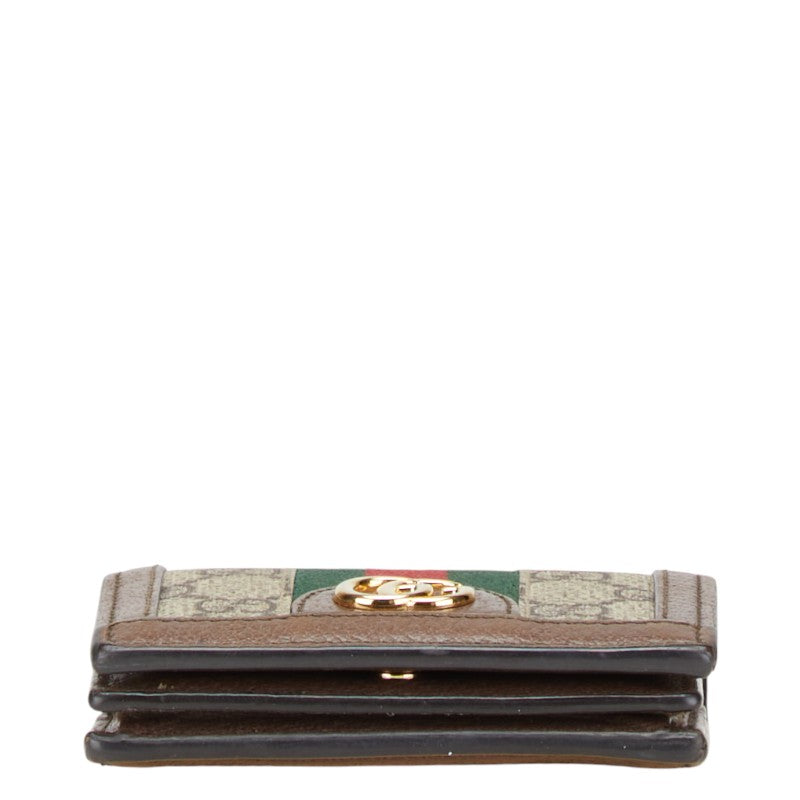 グッチ オフィディア GGスプリーム 二つ折り財布 523155 ブラウン PVC レザー レディース GUCCI 【中古】