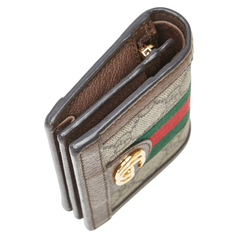 グッチ オフィディア GGスプリーム 二つ折り財布 523155 ブラウン PVC レザー レディース GUCCI 【中古】
