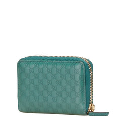 グッチ マイクロ グッチシマ ラウンドファスナー コインケース 小銭入れ 255452 グリーン レザー レディース GUCCI 【中古】