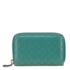 グッチ マイクロ グッチシマ ラウンドファスナー コインケース 小銭入れ 255452 グリーン レザー レディース GUCCI 【中古】
