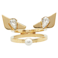 フェンディ バグズアイ モンスター リング 指輪 #S ゴールド メッキ フェイクパール レディース FENDI 【中古】