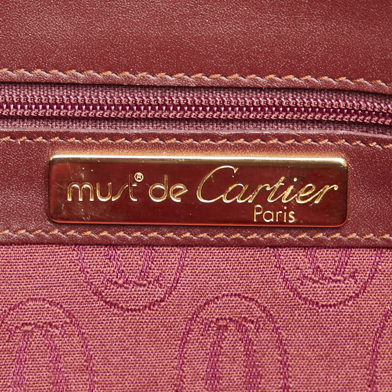 カルティエ マストライン クラッチバッグ ワインレッド ボルドー レザー レディース CARTIER 【中古】