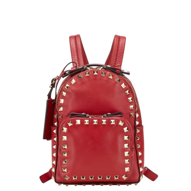 ヴァレンティノ ロックスタッズ ミニリュック バックパック レッド ゴールド レザー レディース VALENTINO 【中古】