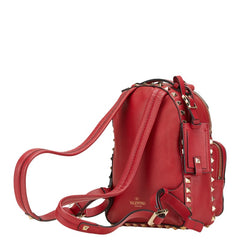 ヴァレンティノ ロックスタッズ ミニリュック バックパック レッド ゴールド レザー レディース VALENTINO 【中古】