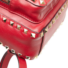 ヴァレンティノ ロックスタッズ ミニリュック バックパック レッド ゴールド レザー レディース VALENTINO 【中古】