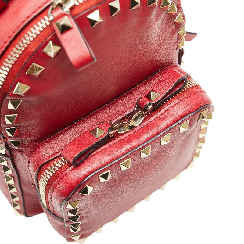 ヴァレンティノ ロックスタッズ ミニリュック バックパック レッド ゴールド レザー レディース VALENTINO 【中古】