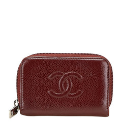シャネル ココマーク カードケース ワインレッド レザー レディース CHANEL 【中古】