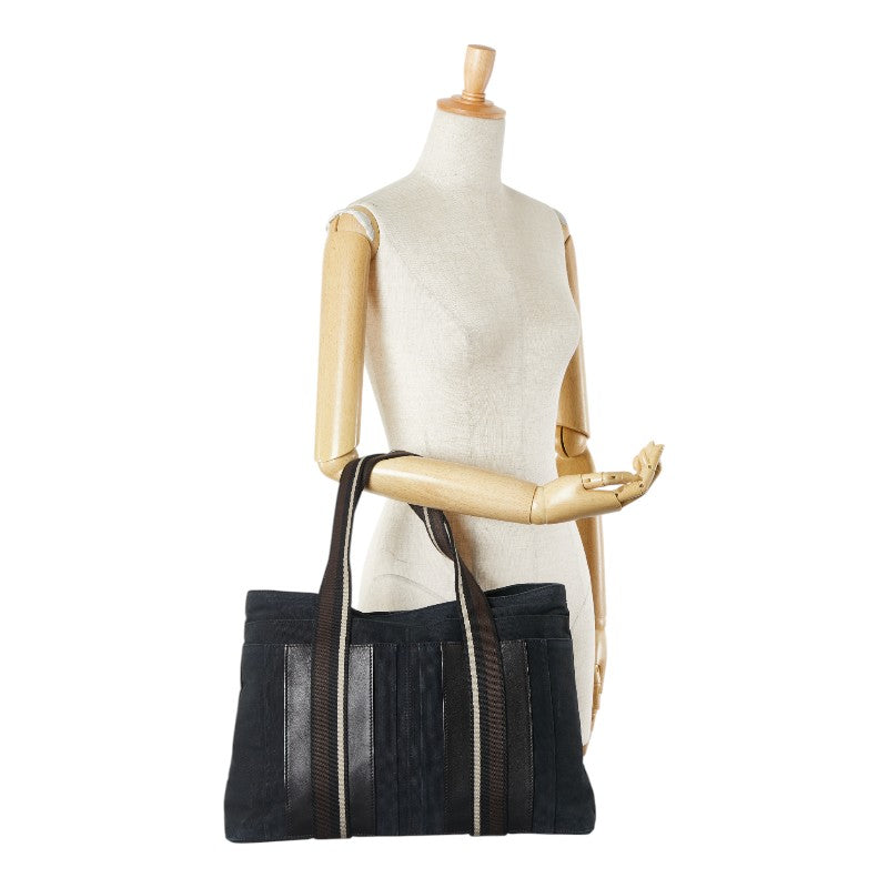 エルメス トロカホリゾンタルMM トートバッグ ブラック ブラウン キャンバス レザー レディース HERMES 【中古】