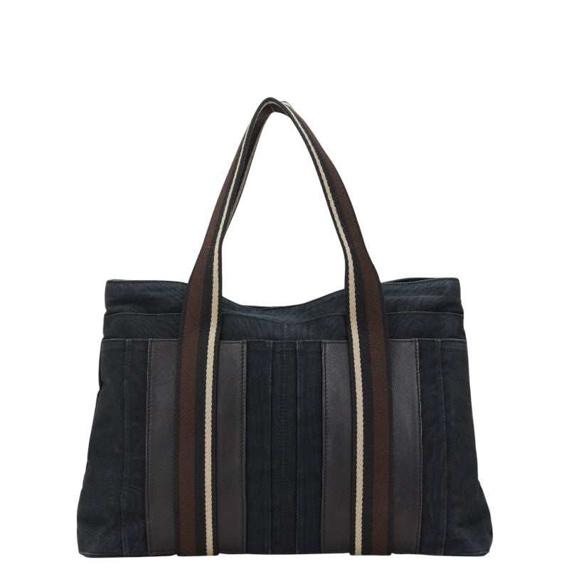 エルメス トロカホリゾンタルMM トートバッグ ブラック ブラウン キャンバス レザー レディース HERMES 【中古】