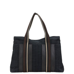 エルメス トロカホリゾンタルMM トートバッグ ブラック ブラウン キャンバス レザー レディース HERMES 【中古】