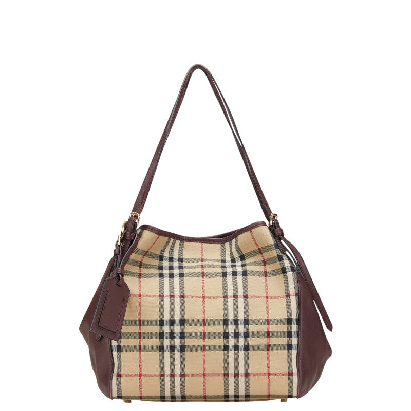 バーバリー ノバチェック ハンドバッグ ショルダーバッグ ベージュ パープル ナイロン レザー レディース BURBERRY 【中古】