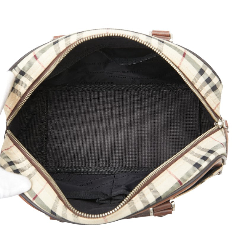 バーバリー ノバチェック ハンドバッグ ベージュ ブラウン キャンバス レザー レディース BURBERRY 【中古】