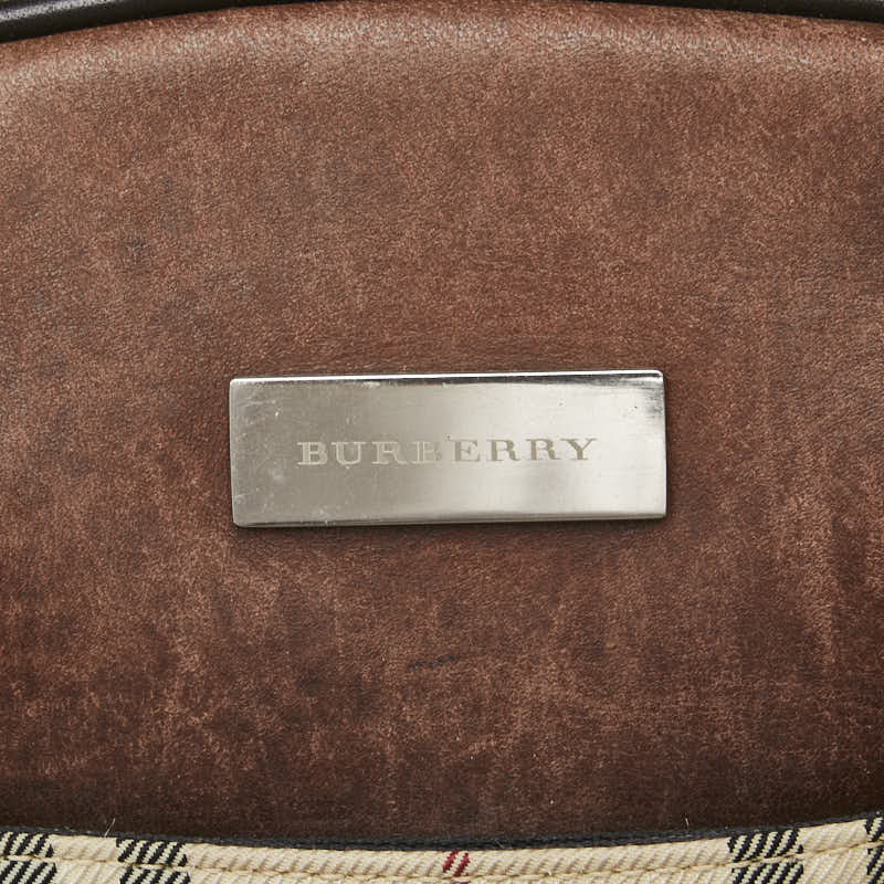 バーバリー ノバチェック ハンドバッグ ベージュ ブラウン キャンバス レザー レディース BURBERRY 【中古】
