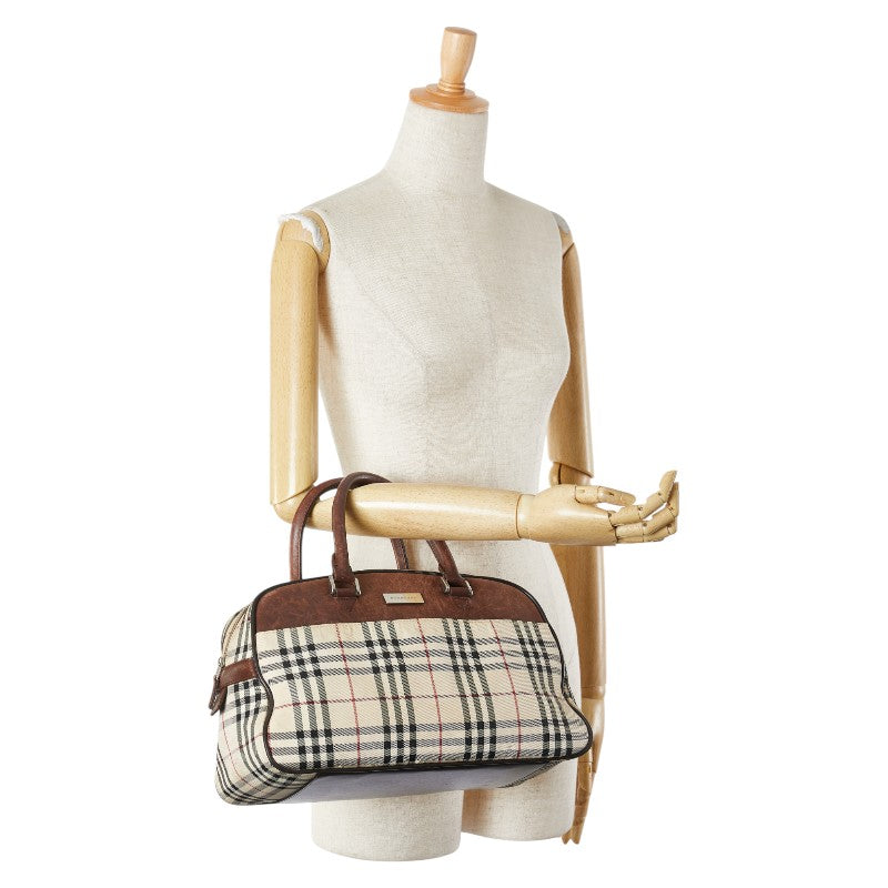 バーバリー ノバチェック ハンドバッグ ベージュ ブラウン キャンバス レザー レディース BURBERRY 【中古】