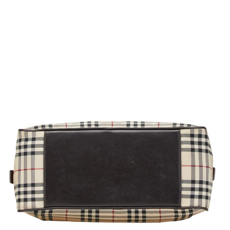 バーバリー ノバチェック ハンドバッグ ベージュ ブラウン キャンバス レザー レディース BURBERRY 【中古】