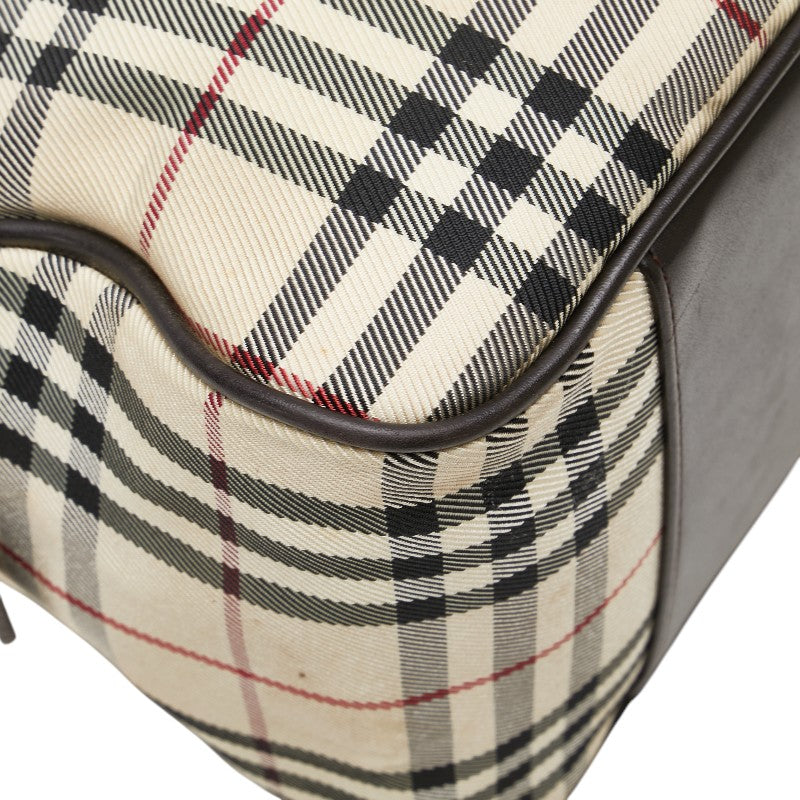 バーバリー ノバチェック ハンドバッグ ベージュ ブラウン キャンバス レザー レディース BURBERRY 【中古】
