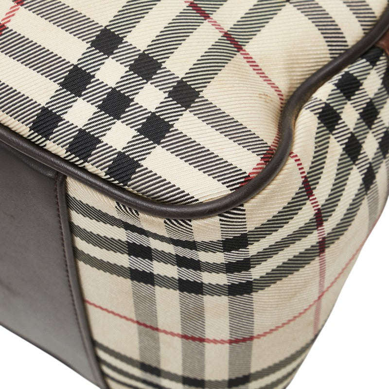 バーバリー ノバチェック ハンドバッグ ベージュ ブラウン キャンバス レザー レディース BURBERRY 【中古】