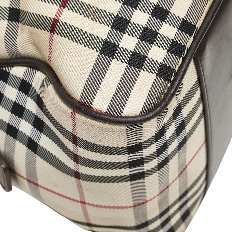 バーバリー ノバチェック ハンドバッグ ベージュ ブラウン キャンバス レザー レディース BURBERRY 【中古】