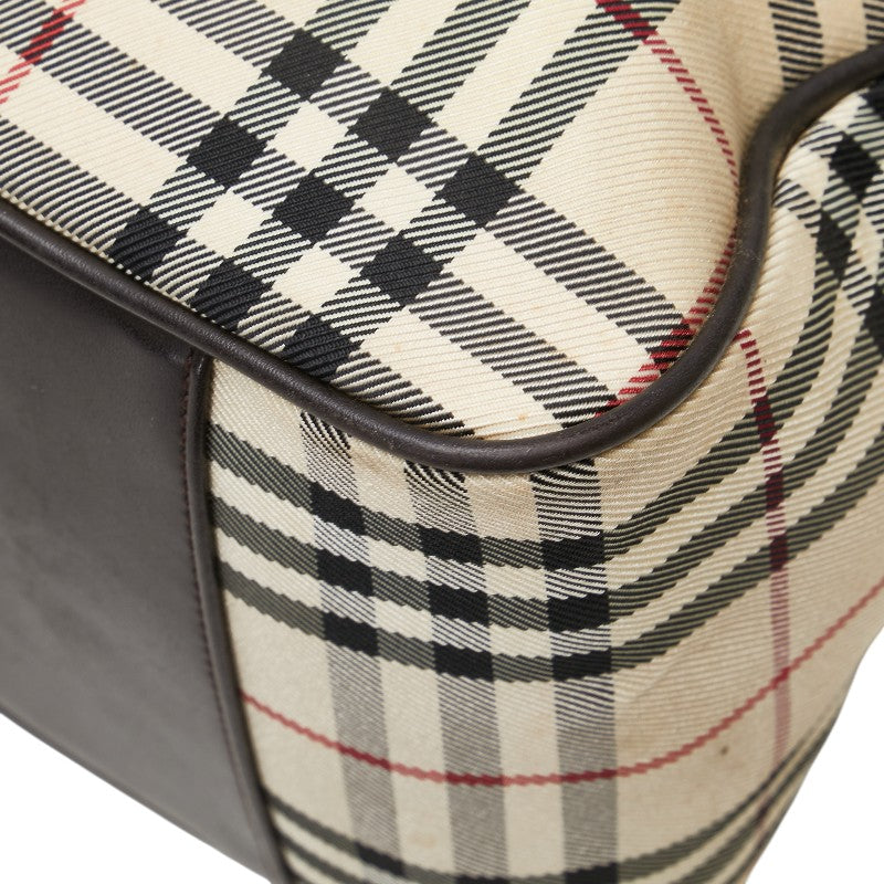 バーバリー ノバチェック ハンドバッグ ベージュ ブラウン キャンバス レザー レディース BURBERRY 【中古】