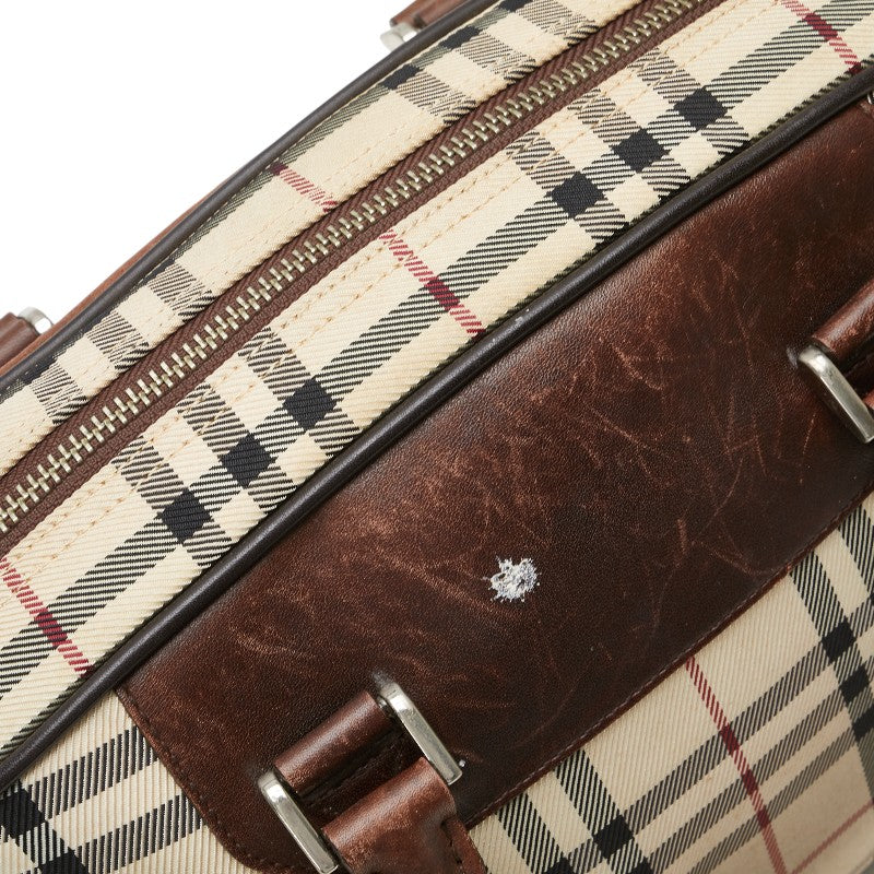 バーバリー ノバチェック ハンドバッグ ベージュ ブラウン キャンバス レザー レディース BURBERRY 【中古】