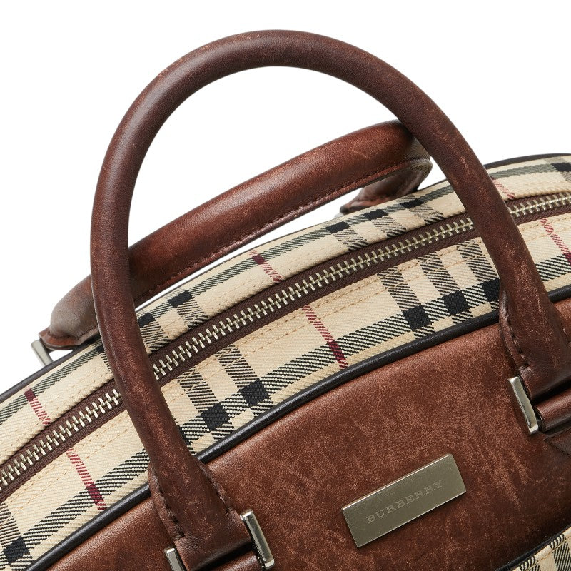 バーバリー ノバチェック ハンドバッグ ベージュ ブラウン キャンバス レザー レディース BURBERRY 【中古】