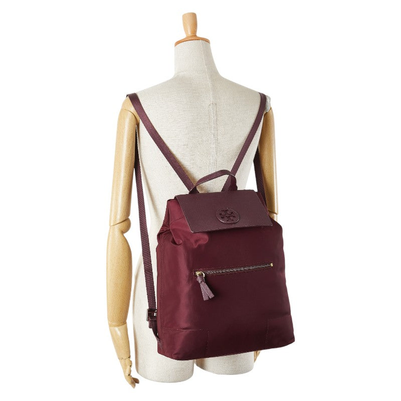 トリーバーチ リュック バックパック ワインレッド ボルドー ナイロン レザー レディース Tory Burch 【中古】