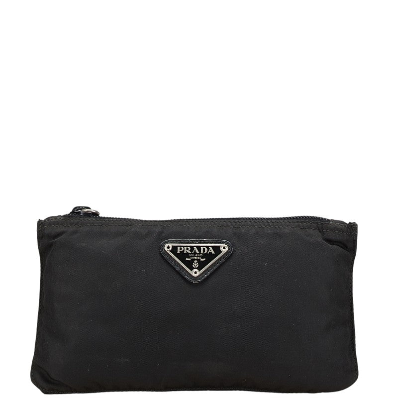 プラダ 三角ロゴプレート ポーチ ブラック ナイロン レディース PRADA 【中古】
