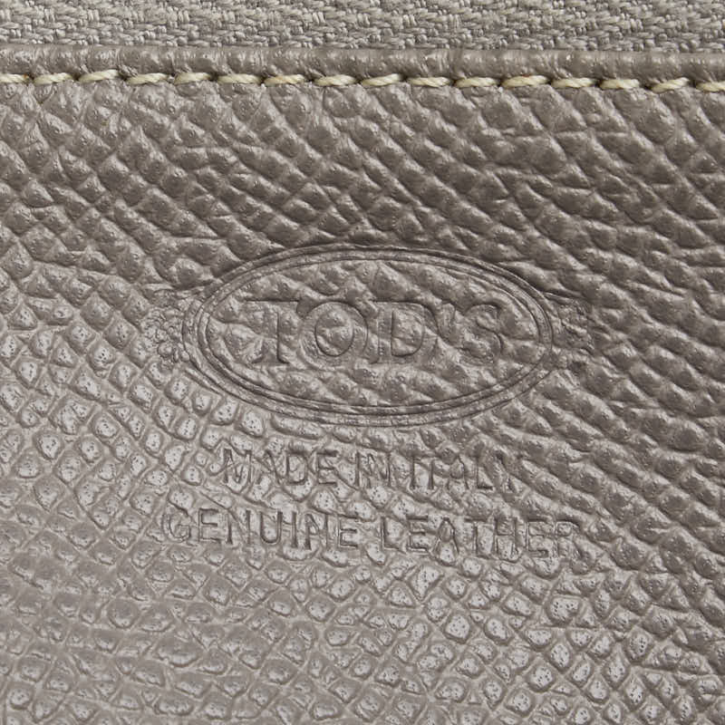 トッズ ロゴプレート 長財布 ラウンドファスナー グレージュ レザー レディース TOD’S 【中古】