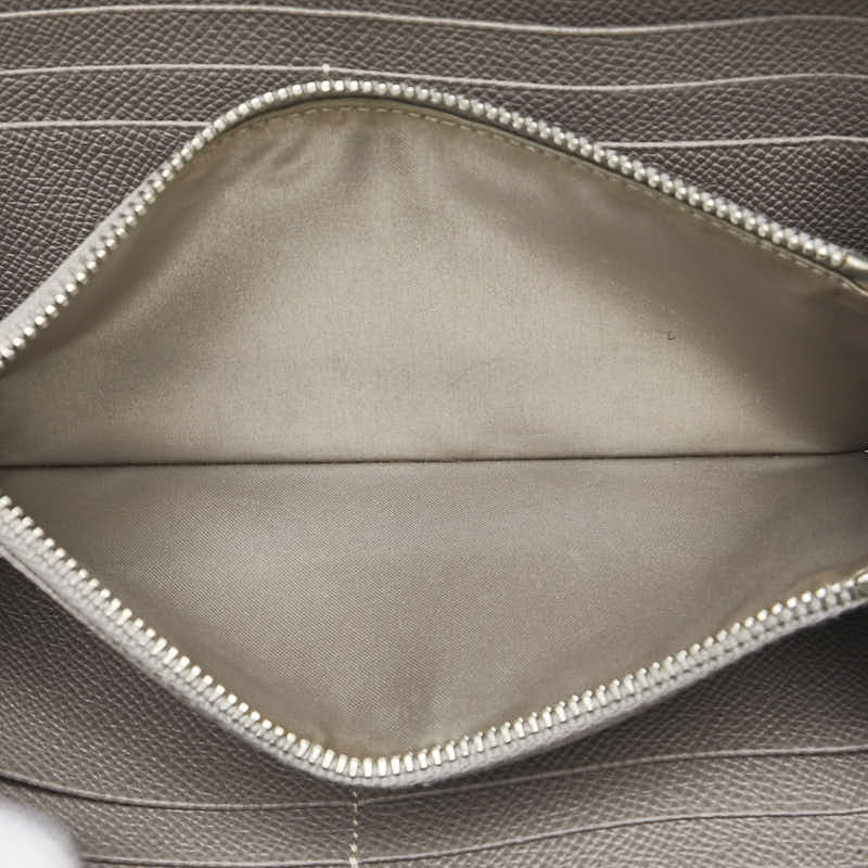 トッズ ロゴプレート 長財布 ラウンドファスナー グレージュ レザー レディース TOD’S 【中古】