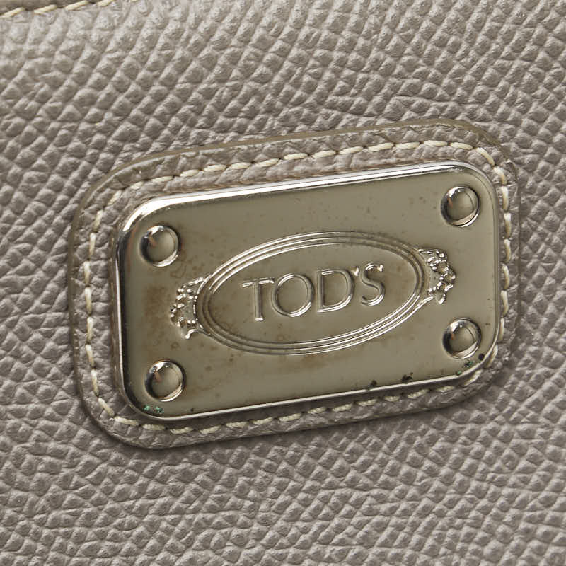 トッズ ロゴプレート 長財布 ラウンドファスナー グレージュ レザー レディース TOD’S 【中古】