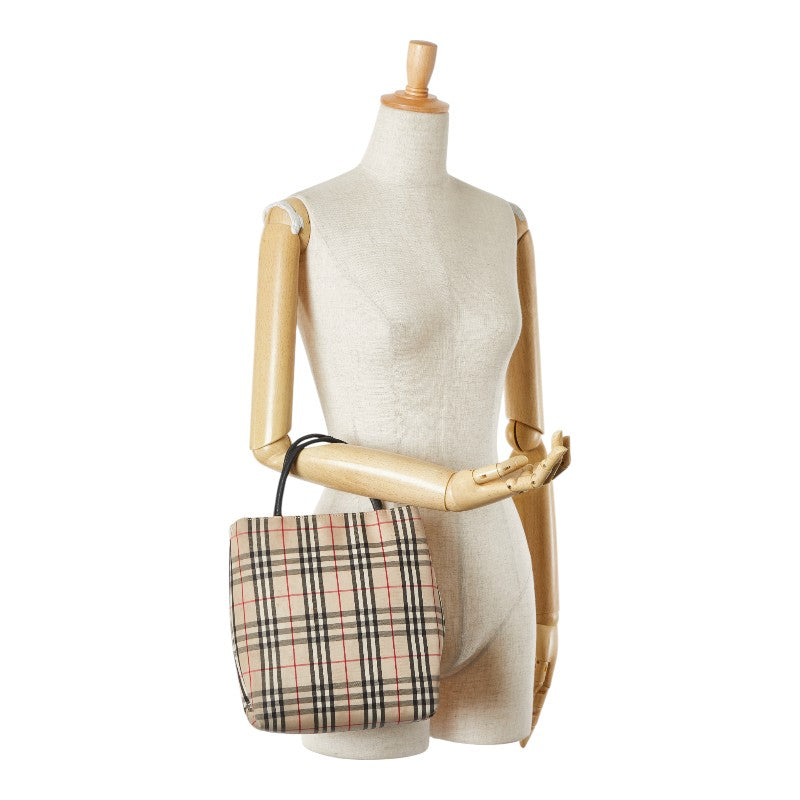 バーバリー ノバチェック ハンドバッグ ベージュ マルチカラー キャンバス レザー レディース BURBERRY 【中古】