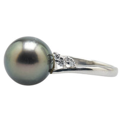 Pt900 プラチナ 黒蝶真珠12.1mm ダイヤ0.14ct リング 指輪 レディース 15号 【中古】