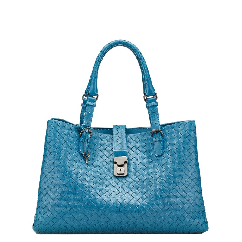 ボッテガヴェネタ イントレチャート ハンドバッグ トートバッグ ブルー レザー レディース BOTTEGAVENETA 【中古】