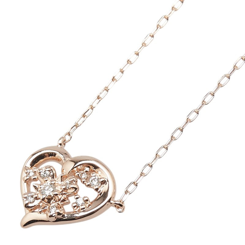ヨンドシー K10PG ピンクゴールド ダイヤ ハート モチーフ ペンダントネックレス レディース 4℃ 【中古】