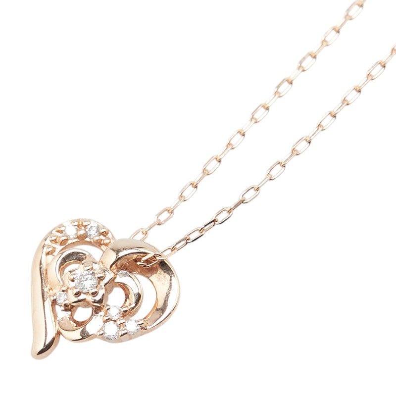 ヨンドシー K10PG ピンクゴールド ダイヤ ハート モチーフ ペンダントネックレス レディース 4℃ 【中古】